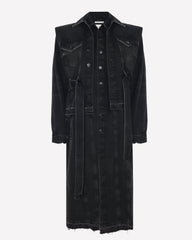 DOUBLE LAYERED KNEE-LENGTH DENIM JACKET